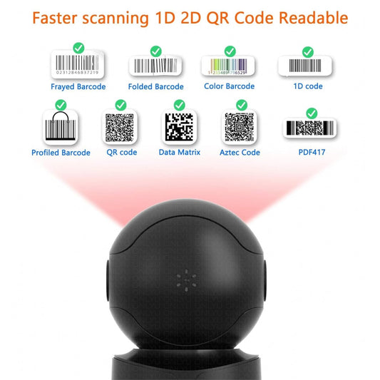 Scanzion Hands-Free 2D & 1D USB Desktop Barcode Scanner with 300K CMOS Global Exposure Scan Engine |Larger Scan Window|Adjustable Angle|Buzzer LED 2D Camera Barcode Scanner