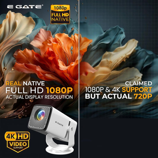 E GATE Atom 3X | Real Full HD 1080p Native, 13.0 Automatic Android Projector | 300 ISO | Rotatable Design | 4K HDR Support | Inbuilt Netflix, Prime | ARC-HDMI, USB, Wifi-6, BT, Screen Mirroring, Egate