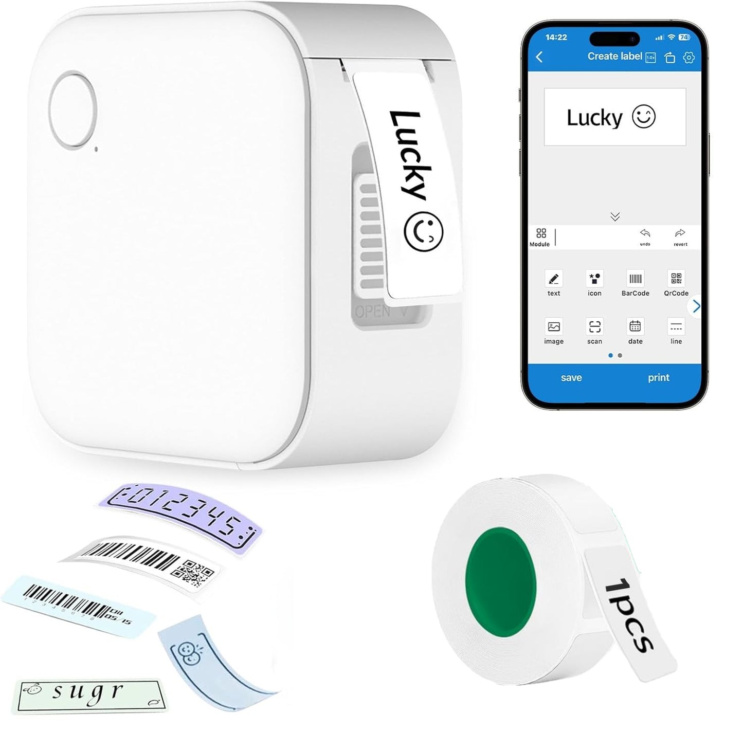 Scanzion HE24 Palm-Sized Bluetooth Wireless Label mini Thermal Printer|Connect(iOS/Android)