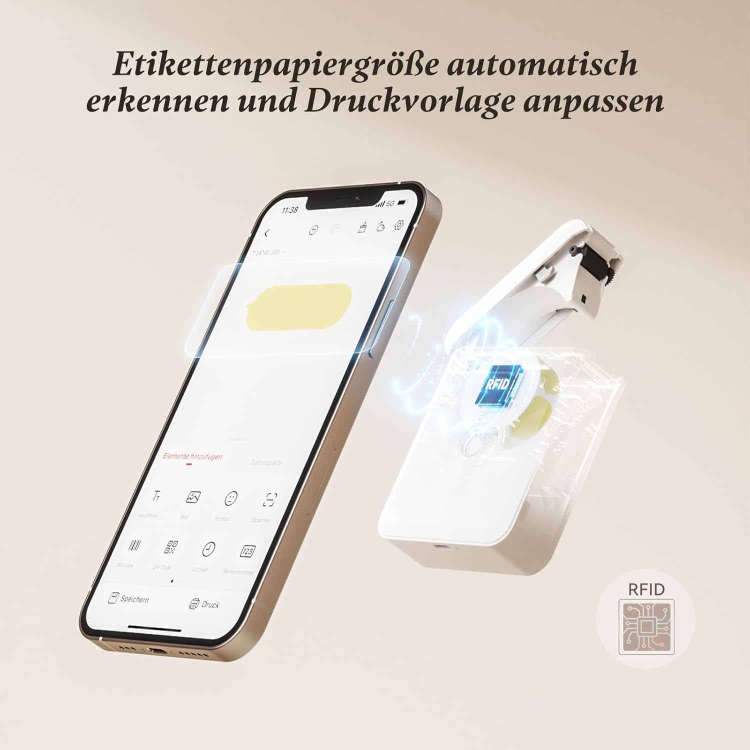 Scanzion D110 Portable Bluetooth Inkless Label Maker for Home and Business - 1 Roll of White Labels Included - Instant Printing (White)