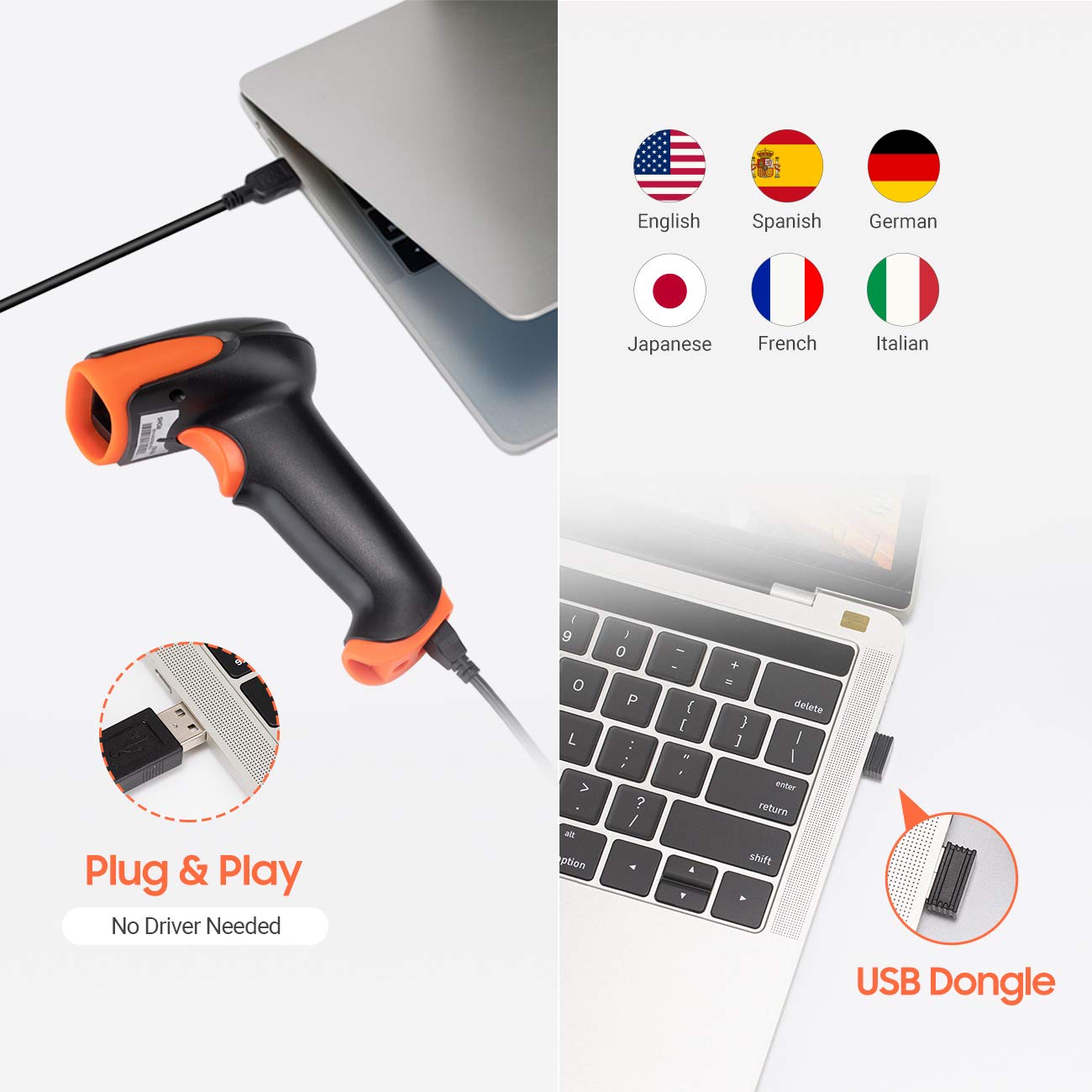 Scanzion Wireless 2D & 1D (USB+2.4GHz) Barcode Scanner 640×480 CMOS Global Exposure Engine Large Scan Window, Fast Scanning