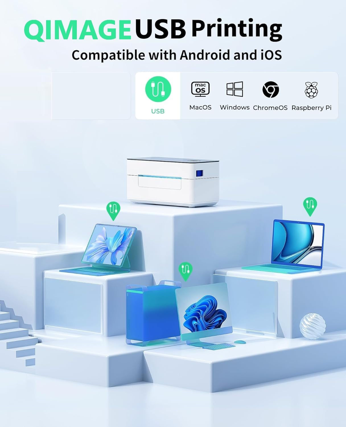 Scanzion Thermal Barcode Label Printer for 4x6 Inch Label, Adjustable Size, 203DPI