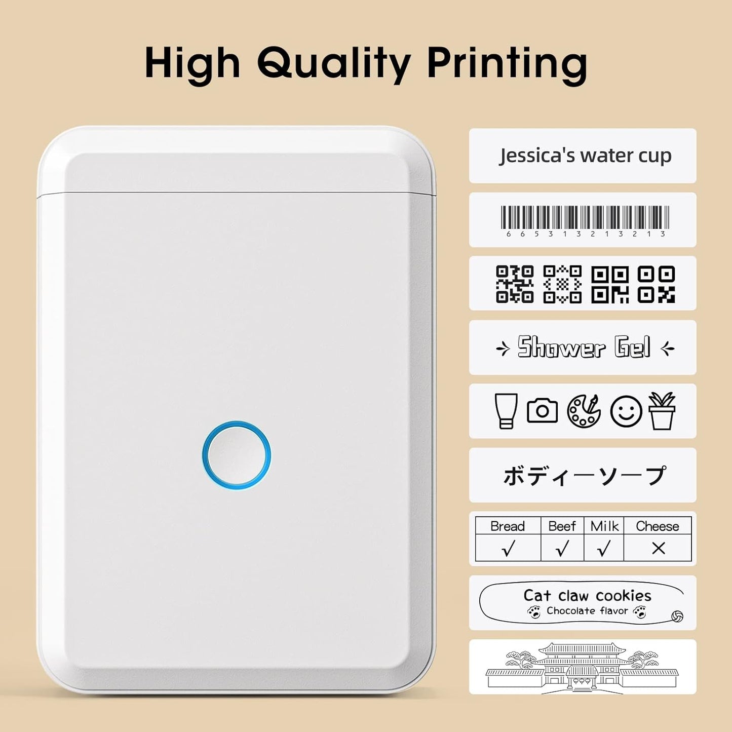 Scanzion D110 Portable Bluetooth Inkless Label Maker for Home and Business - 1 Roll of White Labels Included - Instant Printing (White)