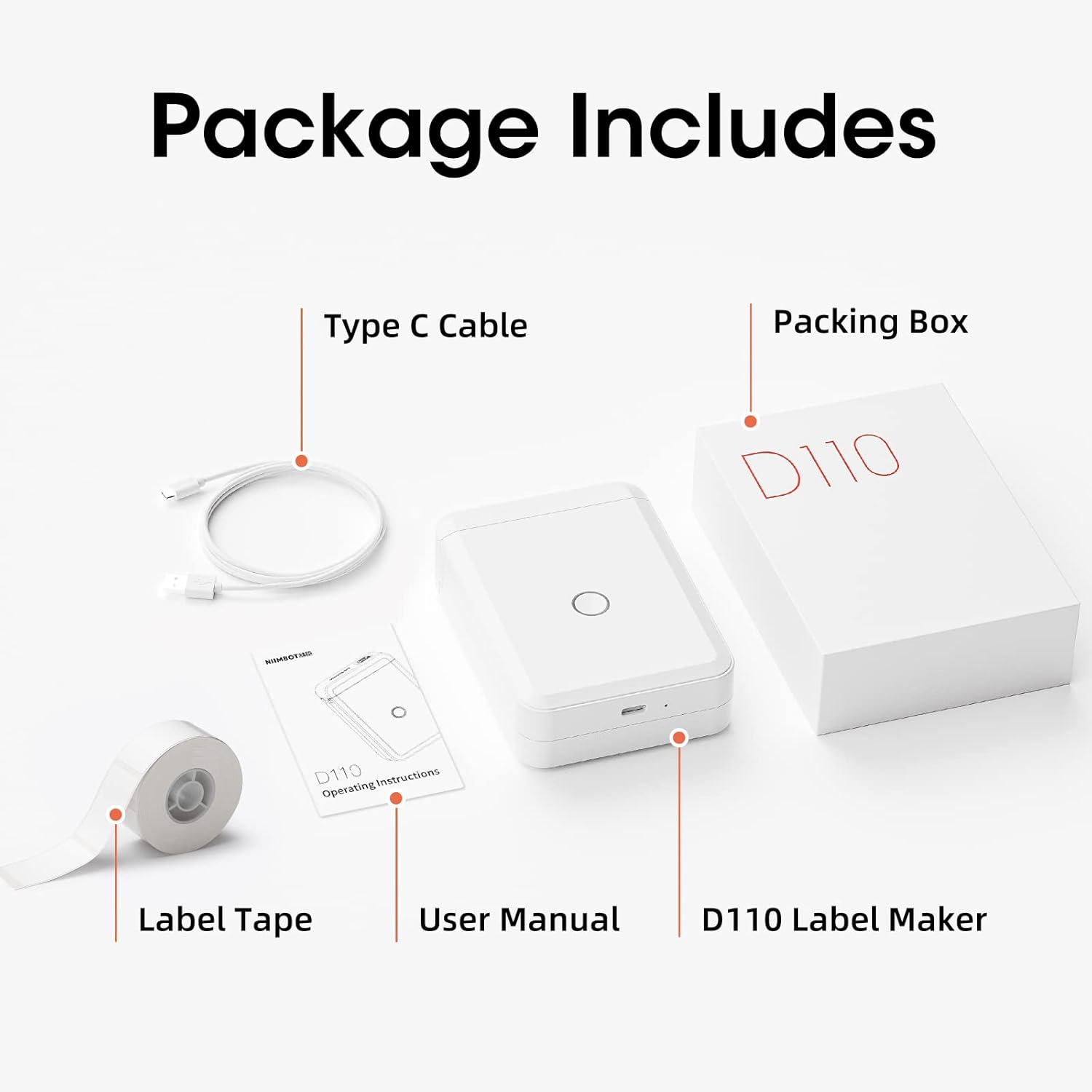 Scanzion D110 Portable Bluetooth Inkless Label Maker for Home and Business - 1 Roll of White Labels Included - Instant Printing (White)