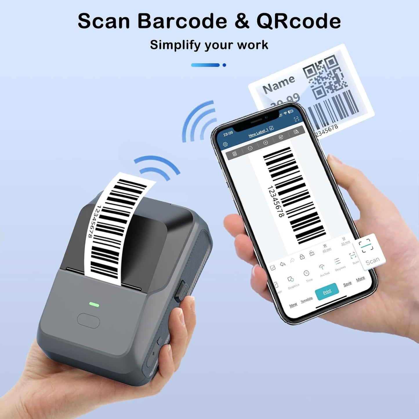Scanzion Bluetooth Thermal Label Printer for Business Inkless Mini | Batch Cloud Printing Thermal Printer
