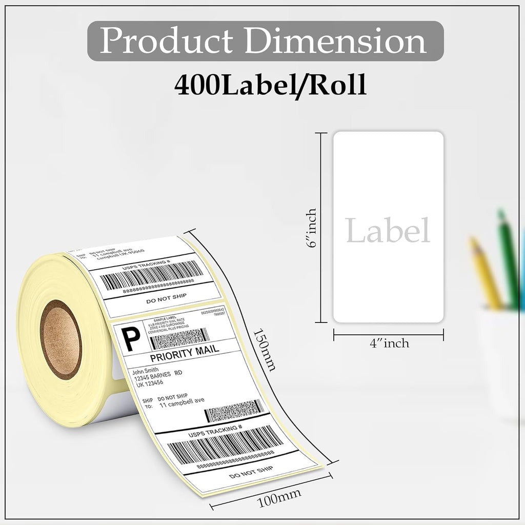 Scanzion Thermal Shipping 400 Labels Printer Sticker Roll (White, 4"x 6" ) Pack 1 Paper Label  (White)