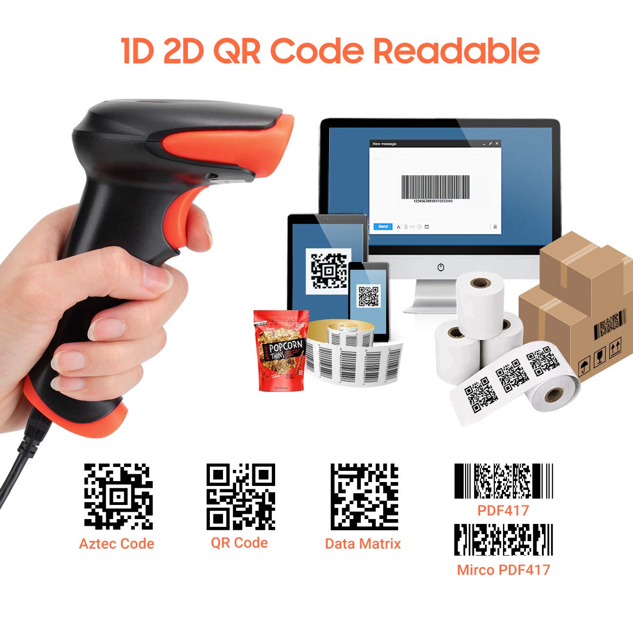 Scanzion Wireless 2D & 1D (USB+2.4GHz) Barcode Scanner 640×480 CMOS Global Exposure Engine Large Scan Window, Fast Scanning