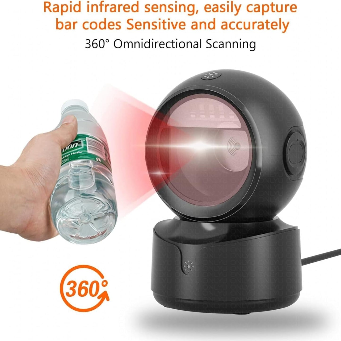 Scanzion Hands-Free 2D & 1D USB Desktop Barcode Scanner with 300K CMOS Global Exposure Scan Engine |Larger Scan Window|Adjustable Angle|Buzzer LED 2D Camera Barcode Scanner