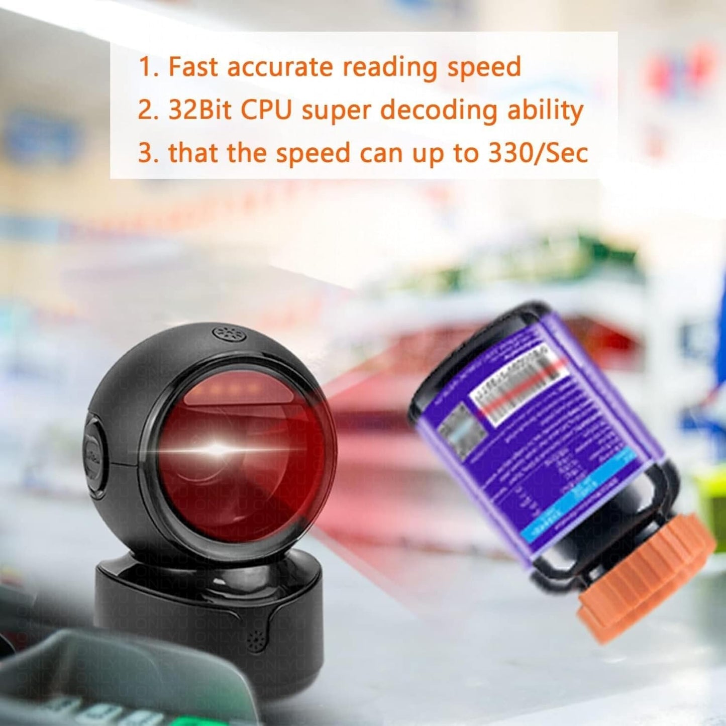 Scanzion Hands-Free 2D & 1D USB Desktop Barcode Scanner with 300K CMOS Global Exposure Scan Engine |Larger Scan Window|Adjustable Angle|Buzzer LED 2D Camera Barcode Scanner