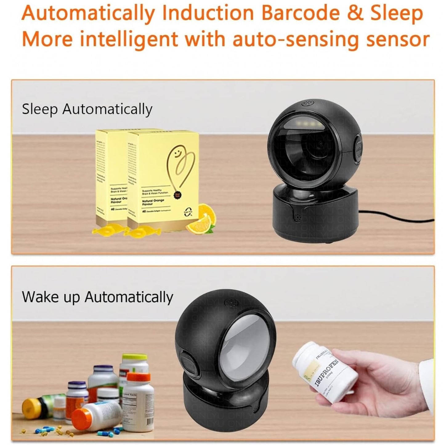 Scanzion Hands-Free 2D & 1D USB Desktop Barcode Scanner with 300K CMOS Global Exposure Scan Engine |Larger Scan Window|Adjustable Angle|Buzzer LED 2D Camera Barcode Scanner