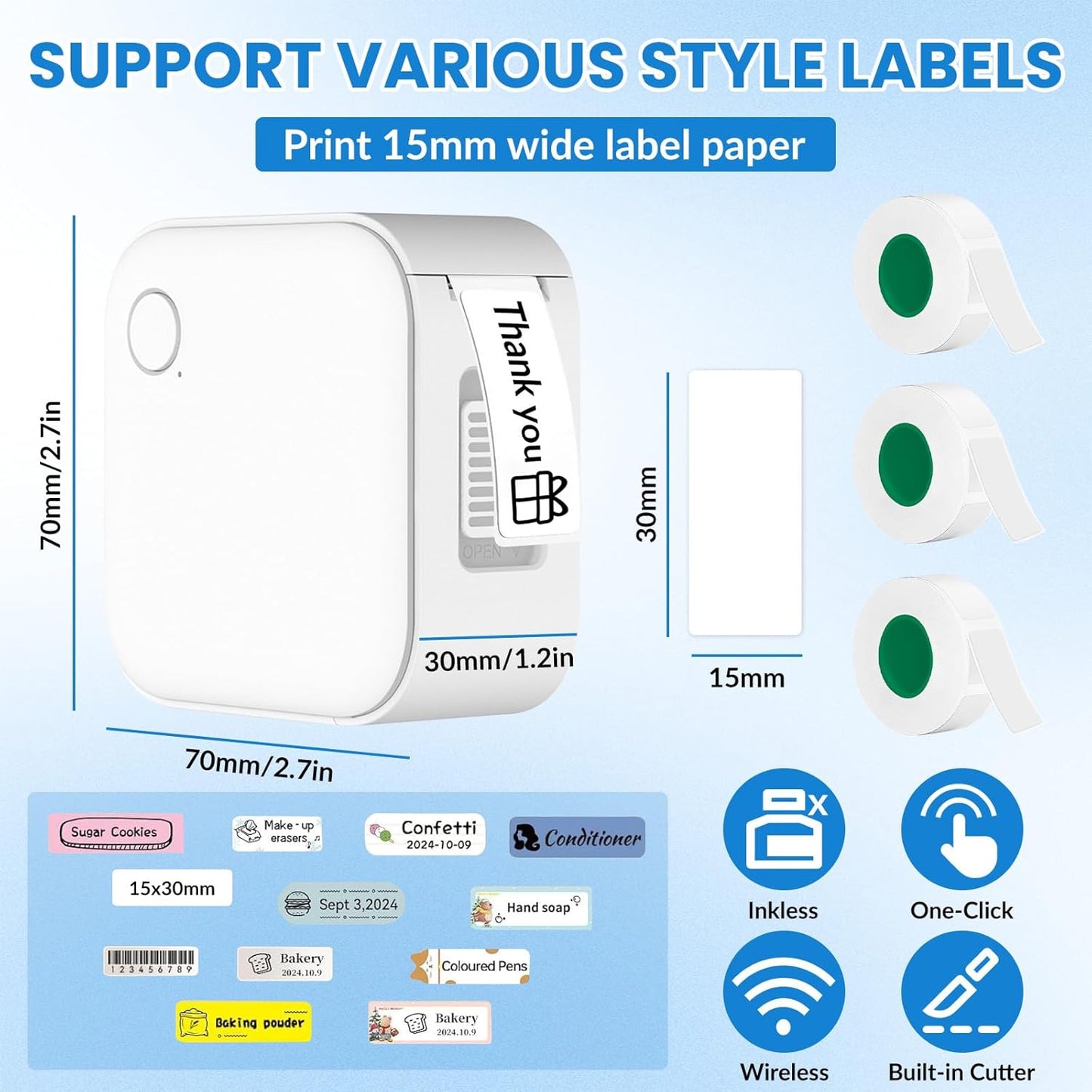 Scanzion HE24 Palm-Sized Bluetooth Wireless Label mini Thermal Printer|Connect(iOS/Android)