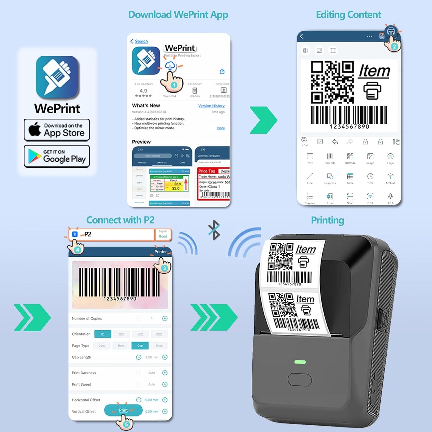 Scanzion Bluetooth Thermal Label Printer for Business Inkless Mini | Batch Cloud Printing Thermal Printer