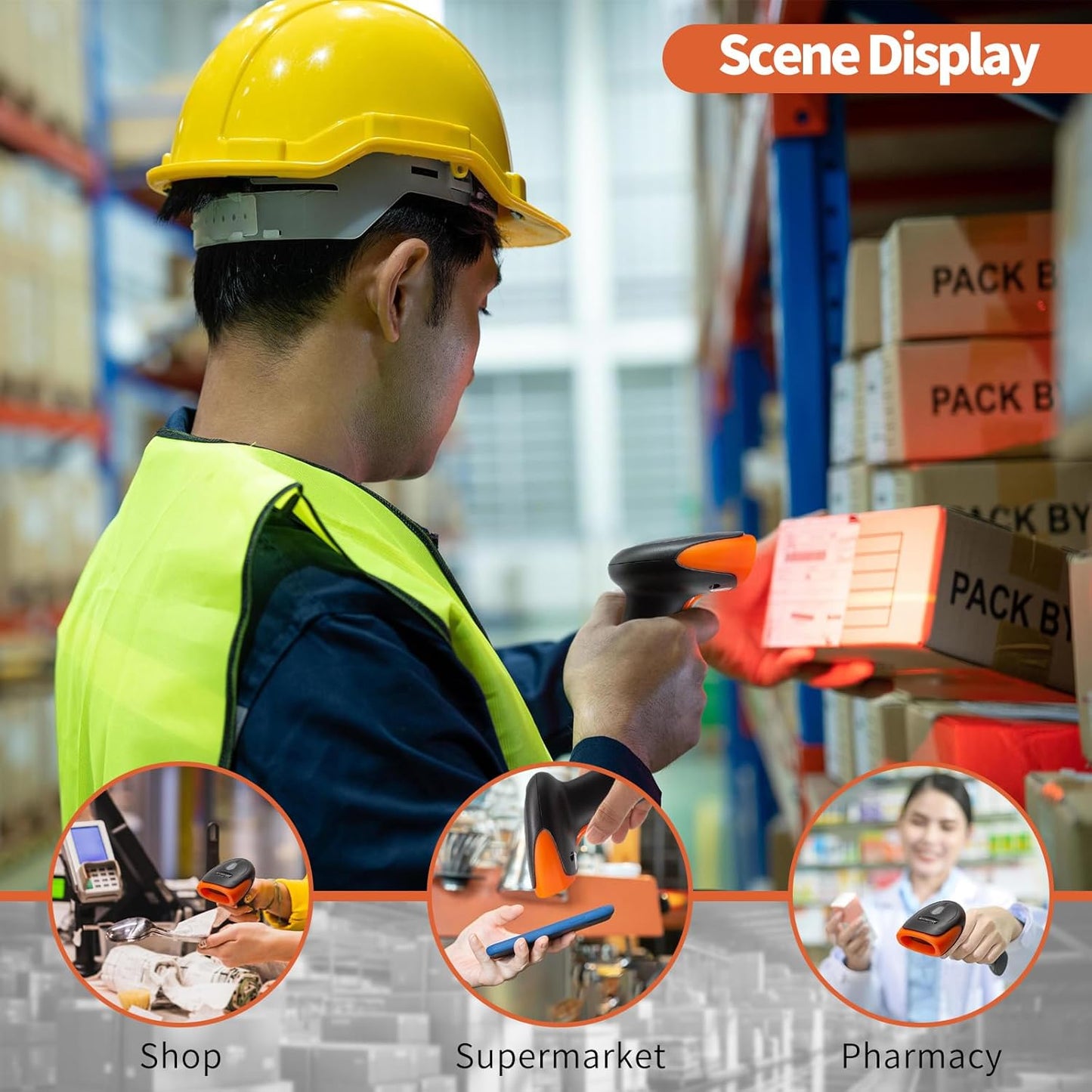 Scanzion Wireless 2D & 1D (USB+2.4GHz) Barcode Scanner 640×480 CMOS Global Exposure Engine Large Scan Window, Fast Scanning