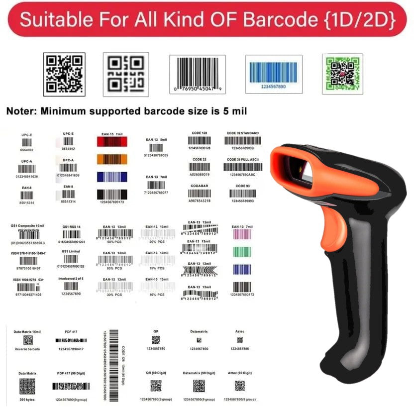 Scanzion Wireless 2D & 1D Bluetooth+USB+2.4GHz Nano Receiver 2D Camera Barcode Scanner (1 Year Warranty)