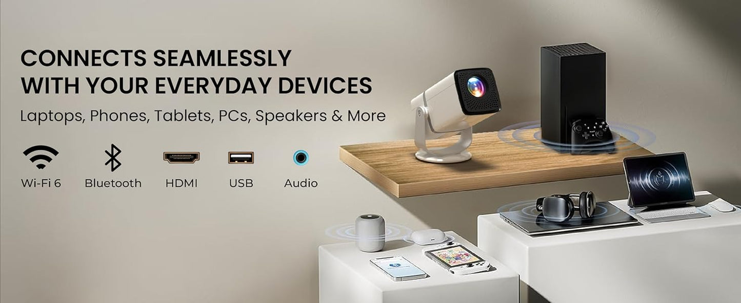 E GATE Atom 3X | Real Full HD 1080p Native, 13.0 Automatic Android Projector | 300 ISO | Rotatable Design | 4K HDR Support | Inbuilt Netflix, Prime | ARC-HDMI, USB, Wifi-6, BT, Screen Mirroring, Egate