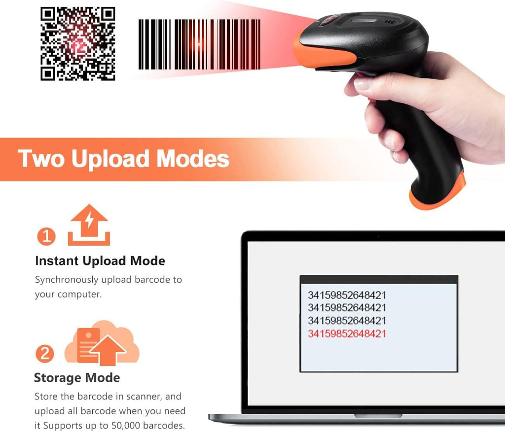Scanzion Wireless 2D & 1D (Bluetooth+USB+2.4GHz) Barcode Scanner(QR Code)Wired U4 2D Camera Barcode Scanner