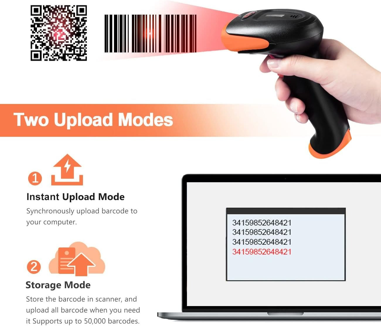 Scanzion Wireless 2D & 1D (Bluetooth+USB+2.4GHz) Barcode Scanner(QR Code)Wired U4 2D Camera Barcode Scanner